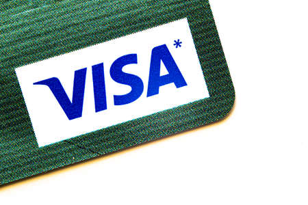 Calgary Alberta, Canada. July 25, 2020. A Macro close up to the visa logo on a credit card.