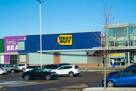 Calgary Alberta, Canada. Oct 17, 2020. Best Buy is an American multinational consumer electronics retailer headquartered in Richfield, Minnesota.のeditorial素材