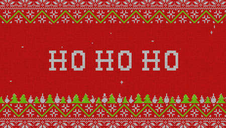 Ho ho ho text on a ugly sweater style. Concept: Happy holidays, Christmas season.