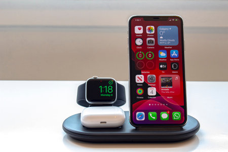 Calgary, Alberta, Canada. Jan 04, 2021. Charger Station for Multiple Devices, Wireless Charging...