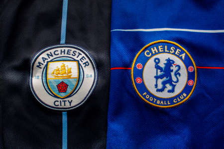Ä°stanbul, Turkey. May 6, 2021. Manchester City vs Chelsea FC Jerseys. Concept: UEFA Champions...
