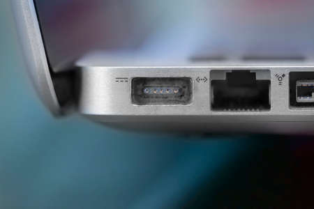 Calgary, AB, Canada. Oct 13, 2021. Computer Input for an adapter charger magsafe proprietary...