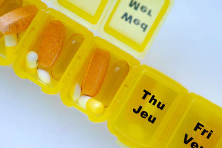 Top view Close up to an open Pill Organizer Caseの写真素材
