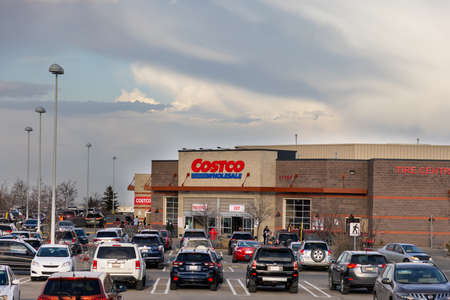 Calgary, Alberta, Canada. Apr 30, 2022. A Costco Wholesale store entrance during the day.