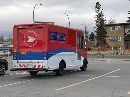 Calgary, Alberta, Canada. Oct 21, 2022. A Canada Post truck on a parking lot.