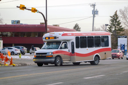 Nov 21, 2022. Calgary, Alberta, Canada. A Calgary transit small bus truck during the winter.のeditorial素材
