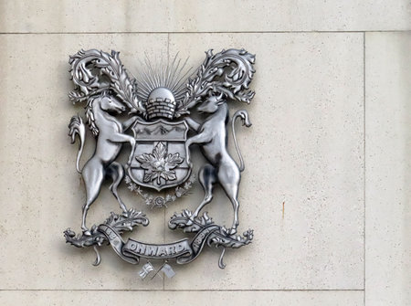 Nov 22, 2022. Calgary, Alberta, Canada. A close up to a metal sculpture at the Calgary Municipal Building or also call as New City Hall.のeditorial素材