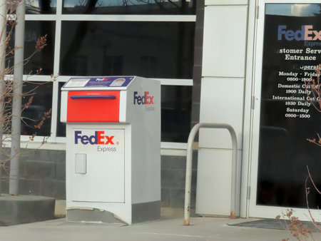 Calgary, Alberta, Canada. Feb 13, 2023. A Fedex mail box.