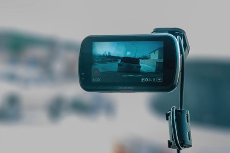 Calgary, Alberta, Canada. Feb 21, 2023. A Nextbase 622GW 4K Dash Cam with 3 LED IPS Screen Wi-Fi and Amazon Alexa Built In camera.のeditorial素材