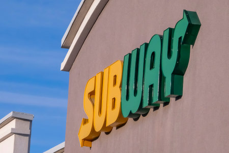 ï»¿Calgary, Alberta, Canada. Feb 27, 2023. A Subway sandwich restaurant logo.のeditorial素材