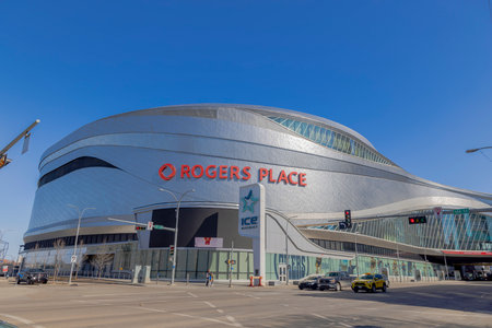 Edmonton, Alberta. Mar 30, 2023. Rogers Place a multi-use indoor arena in Edmonton, Alberta, Canada.のeditorial素材