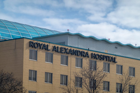 Edmonton, Alberta. Canada. Mar 30, 2023. The Royal Alexandra Hospital or RAH building sign. A large and long serving hospital in the Canadian province of Alberta.のeditorial素材