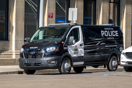 Edmonton, Alberta, Canada. Apr 04, 2023. An Edmonton Police Van Vehicle in downtown Edmonton.