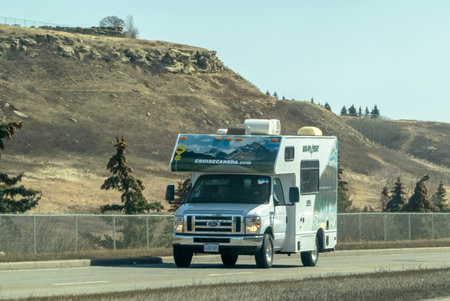 Calgary, Alberta, Canada. Apr 15, 2023. A Cruise Canada compact unit contained RV camping truck.のeditorial素材