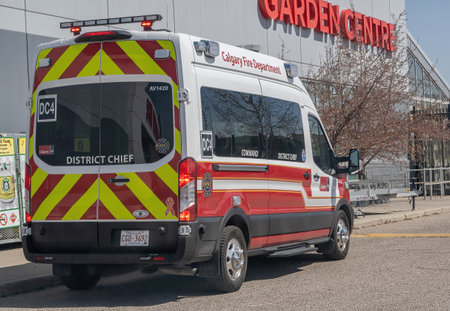 Calgary, Alberta. Canada. May 4, 2023. A fire fighter district chief truck van.