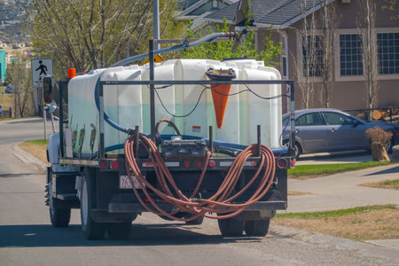 Calgary, Alberta, Canada. May 5, 2023. A truck with chemical container to spray.のeditorial素材
