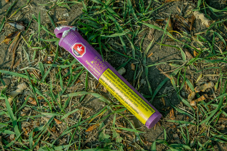 Calgary, Alberta, Canada. May 18, 2023. A litter cannabis container of Space race, falcon heavy...