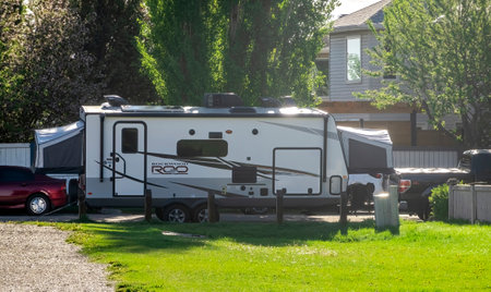 Calgary, Alberta, Canada. May 22, 2023. A Forest River Rockwood Roo 233S trailer camper RV.のeditorial素材