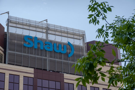 Calgary, Alberta, Canada. Jun 4, 2023. A Shaw building sign during spring.のeditorial素材