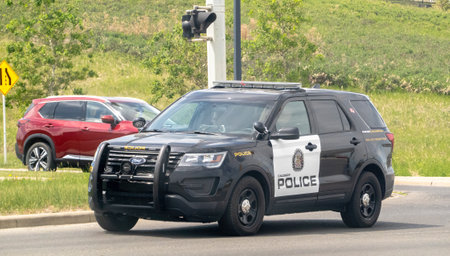 Calgary, Alberta, Canada. Jun 6, 2023. A Police car patrol during spring.のeditorial素材