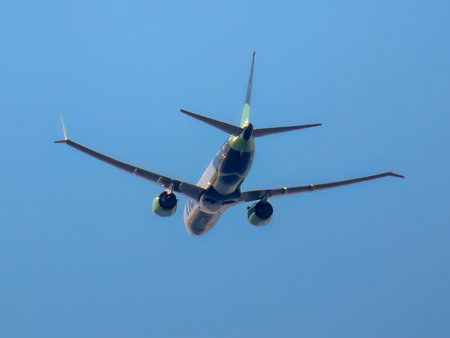 Calgary, Alberta, Canada. July 25, 2023. A Flair Airlines plane taking off.