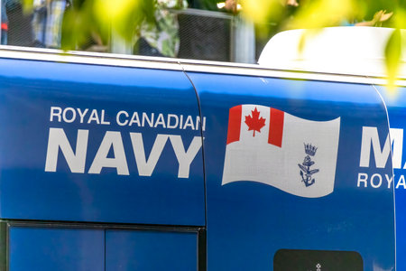 Calgary, Alberta, Canada. July 7, 2023. A close up to a ROYAL CANADIANNAVY vehicle at a public event.のeditorial素材