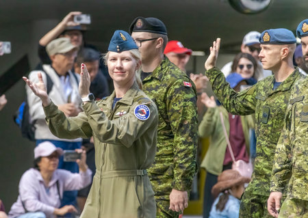 Calgary, Alberta, Canada. July 7, 2023. Members of the 918 Griffon Royal Canadian Air Cadet Squadron at a public parade.のeditorial素材