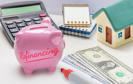 Home refinancing concept. Mortgage payments homeowners options.の写真素材