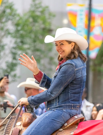 Calgary, Alberta, Canada. July 7, 2023. Danielle Smith the 19th premier of Alberta and leader of the United Conservative Party during a public parade.のeditorial素材
