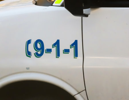 Calgary , Alberta, Canada. Oct 8, 2023. A close up to an Emergency 911 vehicle.のeditorial素材