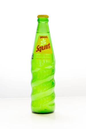 Calgary, Alberta, Canada. Sep `15, 2023. A glass bottle of Squit Soda made in Mexico with 355 mL. A caffeine-free, grapefruit-flavored, carbonated soft drink.のeditorial素材