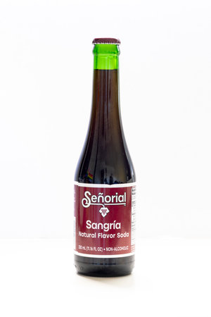 Calgary, Alberta, Canada. Sep `15, 2023. A bottle of SeÃ±orial SangrÃ­a Natural Flavour Soda with 330 mL of Non-Alcoholic Drink.のeditorial素材