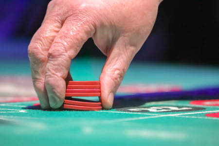 A person confidently holding casino chips, ready to raise and place bets, a visual symbolizing...