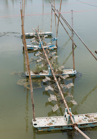 Aerator, the propeller hit oxygen Water for agricultureの写真素材