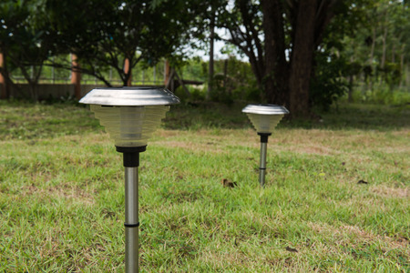 Solar Light in the grass. Clean energy is popular. For Earth, Superfundの写真素材