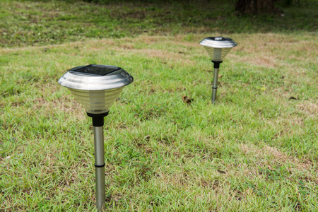 Solar Light in the grass. Clean energy is popular. For Earth, Superfundの写真素材