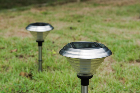 Solar Light in the grass. Clean energy is popular. For Earth, Superfundの写真素材