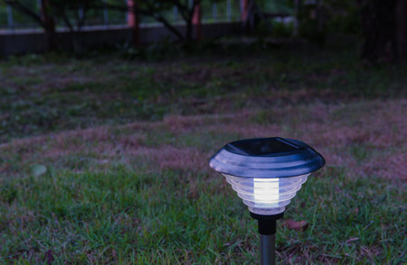 Solar Light in the grass. Clean energyの写真素材