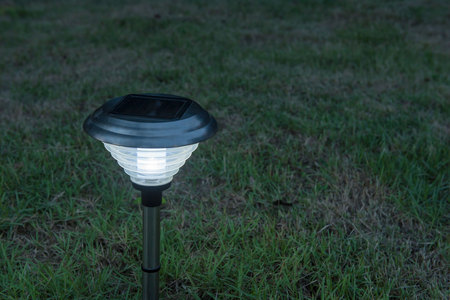 Solar Light in the grass. Clean energyの写真素材