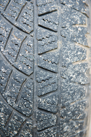 Tire marks, old and dirty black tyres tread pattern, for car, close-upの写真素材