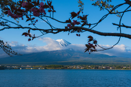 Beautiful Mountain Fuji and  lake in japan for wallpaperの写真素材