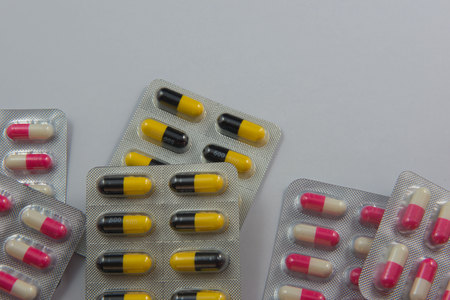 colorful  capsule Panel drug on white  background