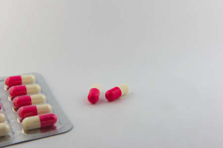 colorful  capsule Panel drug on white  backgroundの写真素材