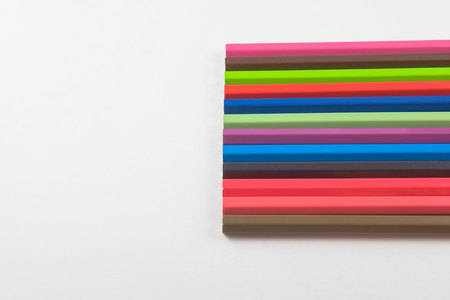Colors pencils, colorful many crayons on white background.の写真素材
