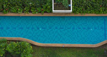 top view Beautiful blue swimming pool for background.のeditorial素材