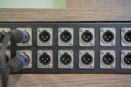 closeup Audio cable  , amplifier or mixer. Music equipment.の写真素材