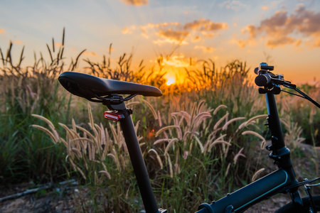 Closeup Bike in countryside sunset background.の写真素材