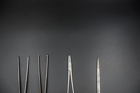 Top view Medical equipment on a black background. Medical concept .