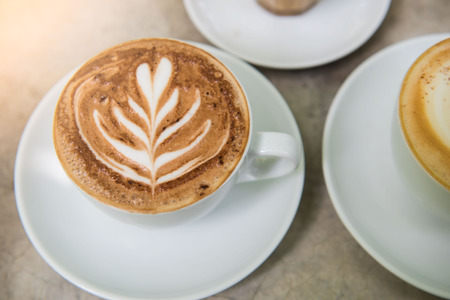 Closeup Hot coffee cup on the table .の写真素材