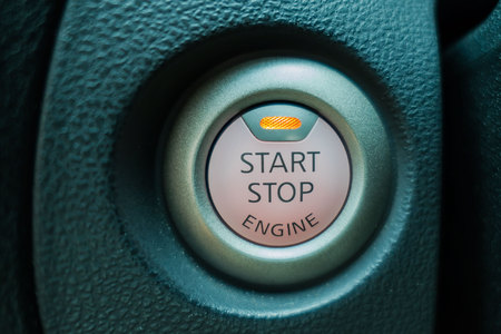 Close up start/stop engine button on a car .の写真素材